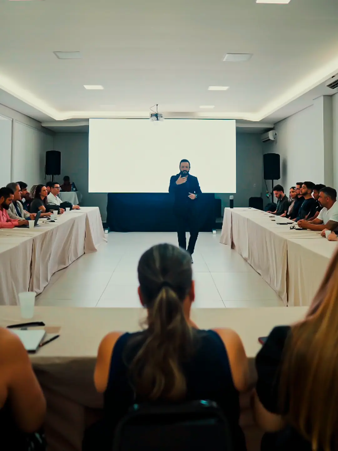 Wendell Borges conduzindo um encontro com empresários